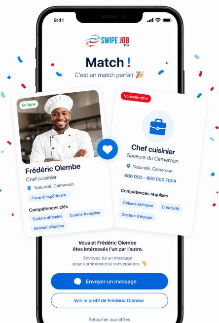 Écran de match SwipeJob